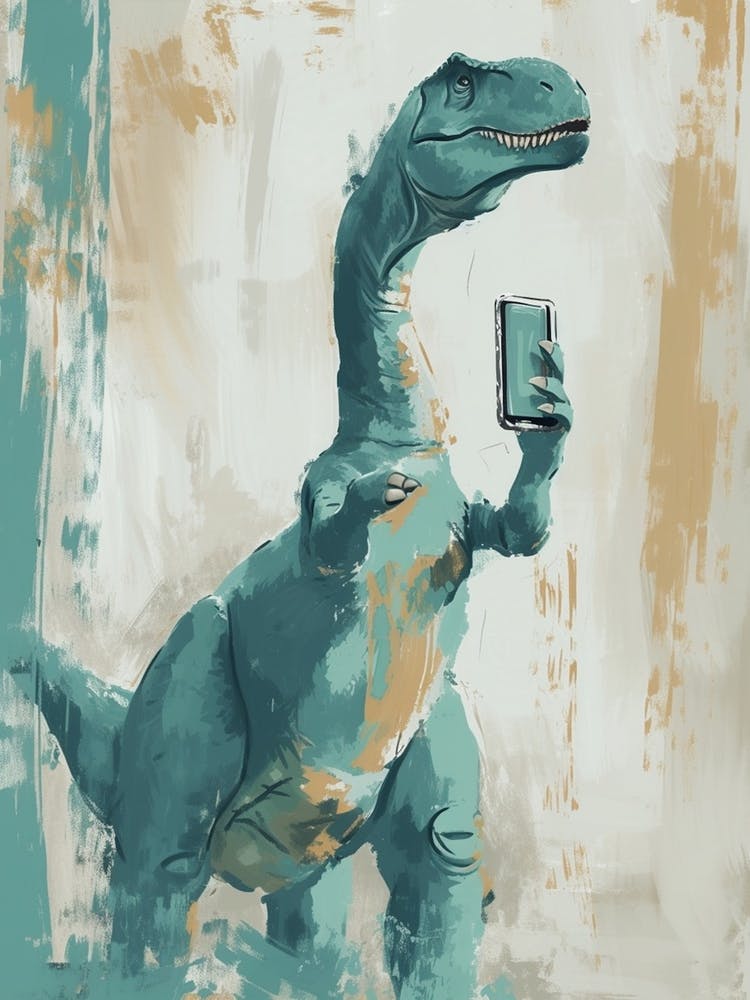 Muted Pastels Dinosaur On A Mobile Phone 1