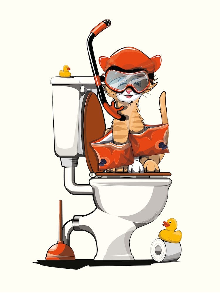 Cat Sitting On Toilet