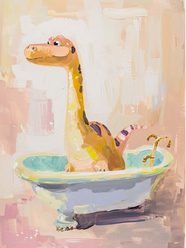Brushstrokes Dinosaur In A Bath 3