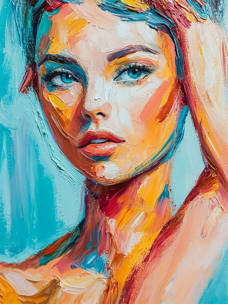 Multicolored Tones Girl With Blue Hair