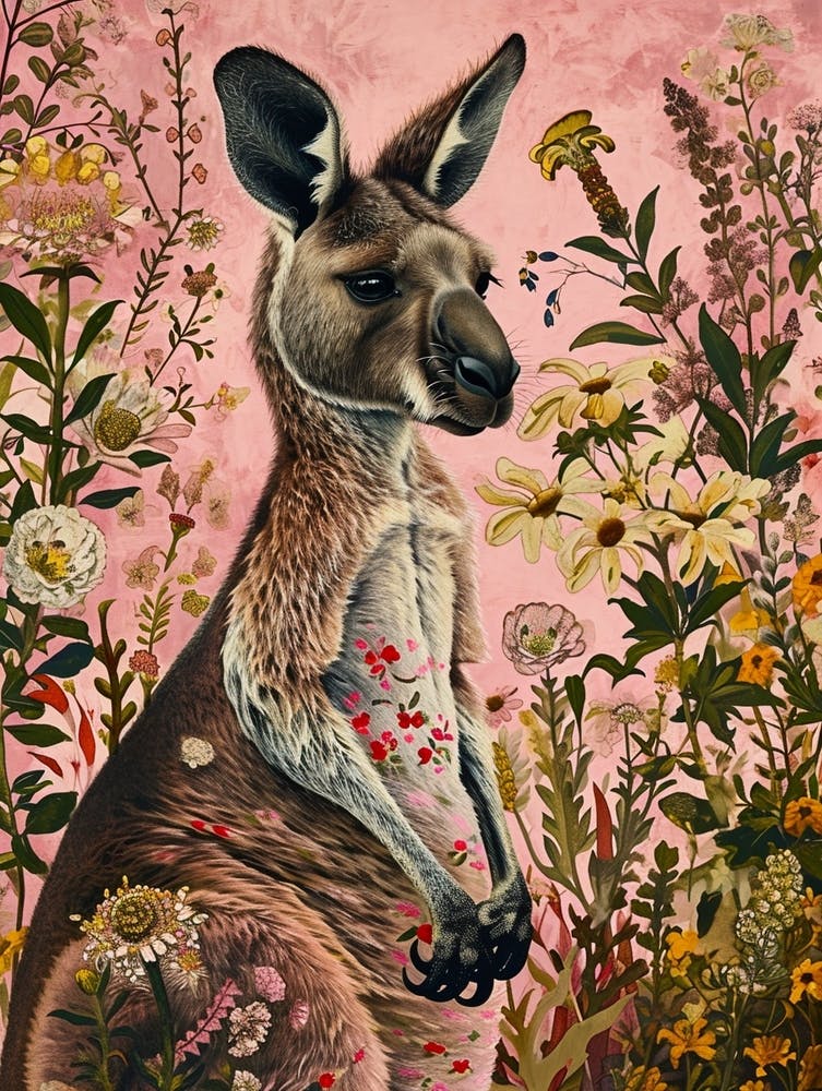 Floral Animal Painting Kangaroo