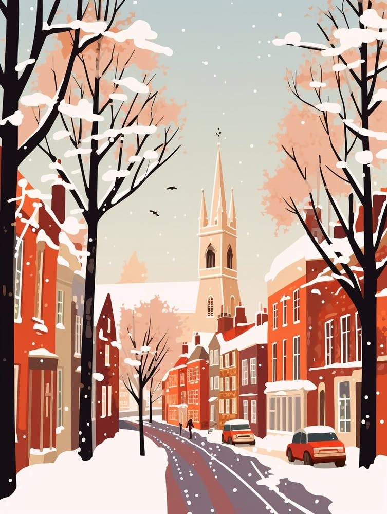 Retro-Winterillustration Canterbury, Vereinigtes Königreich 1