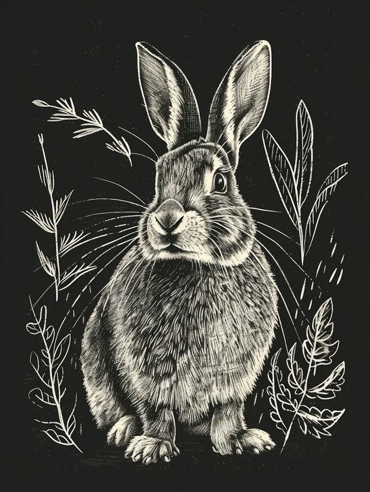 Florida White Blockprint Rabbit Illustration 2