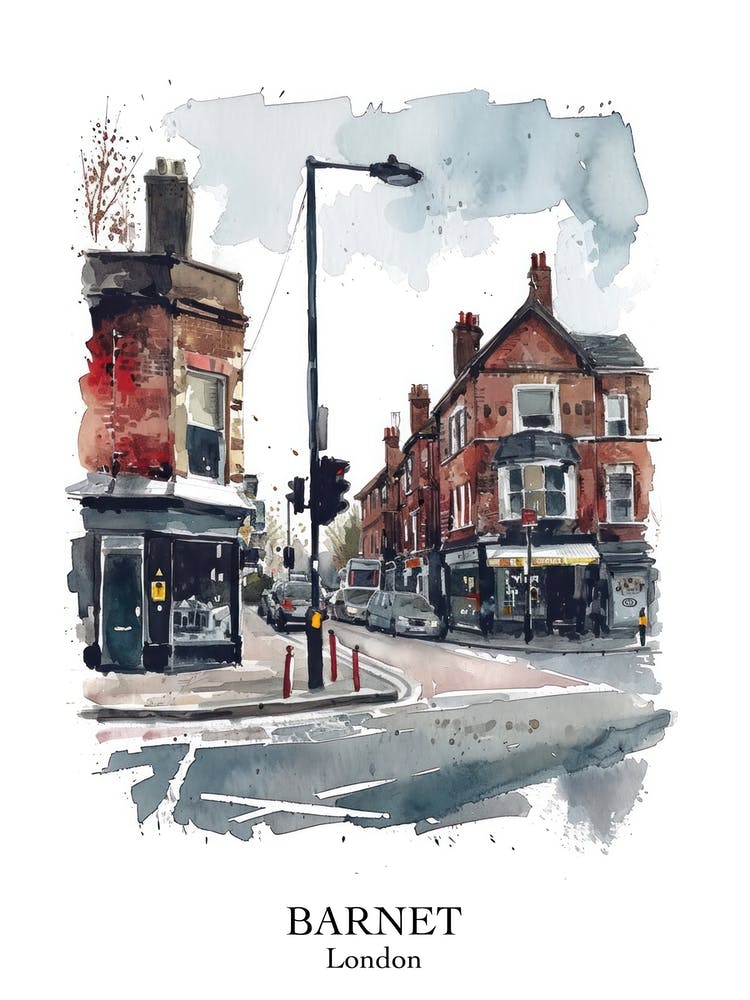 Barnet London Borough Straßen-Aquarell 4 Poster