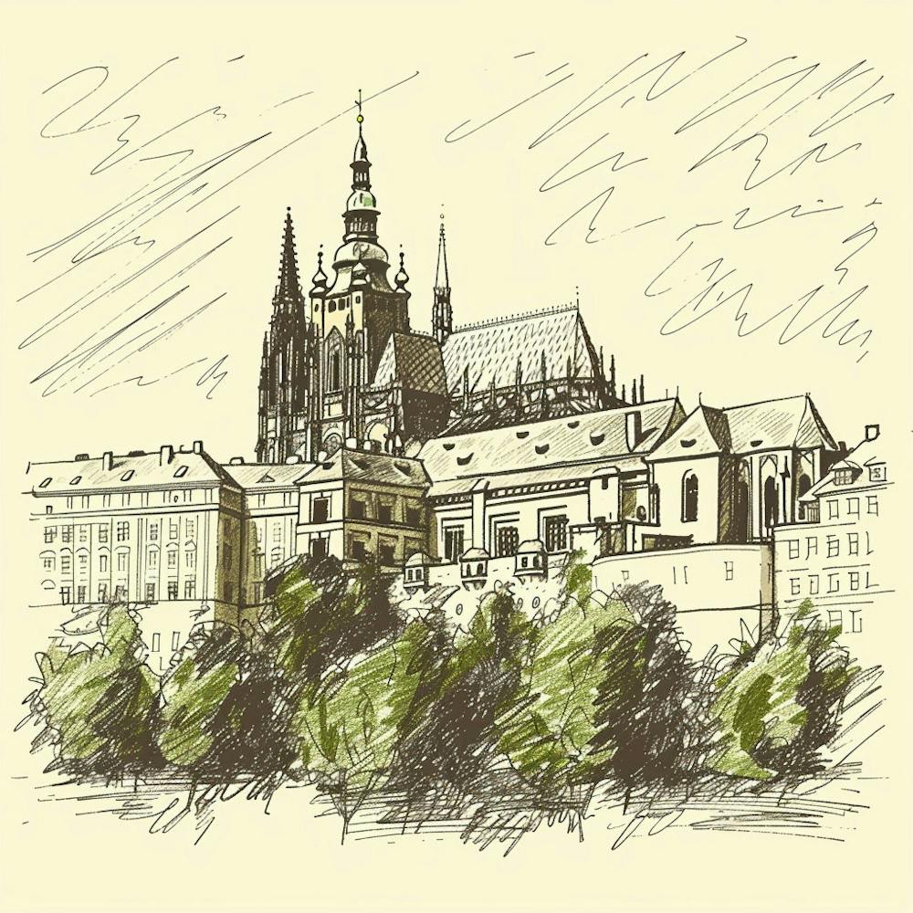 Illustration de Croquis Dessiné À La Main Du Château De Prague 1720468255 4
