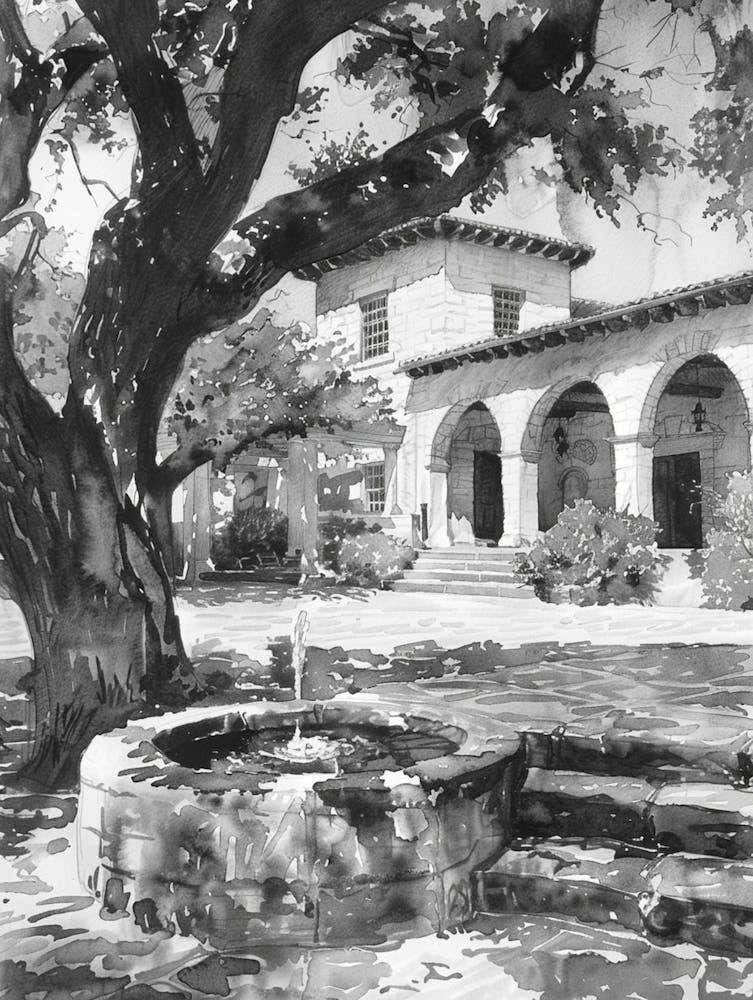 The Blanton Museum Of Art Austin Texas Black And White Watercolour 2