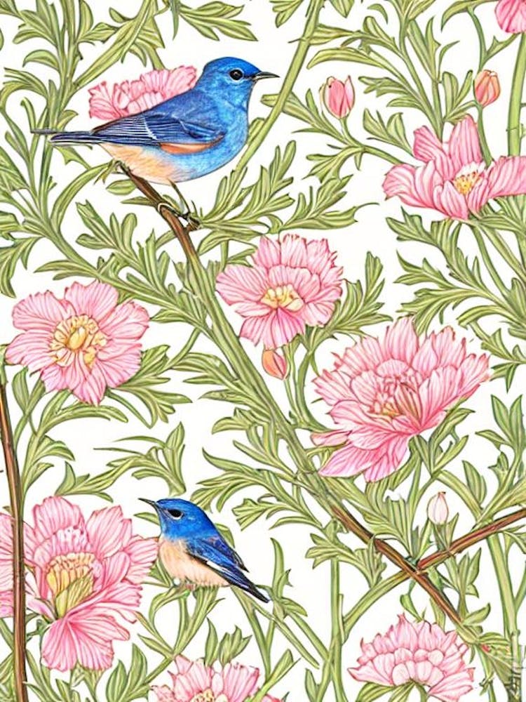 Eastern Bluebird 2 William Morris Style Bird