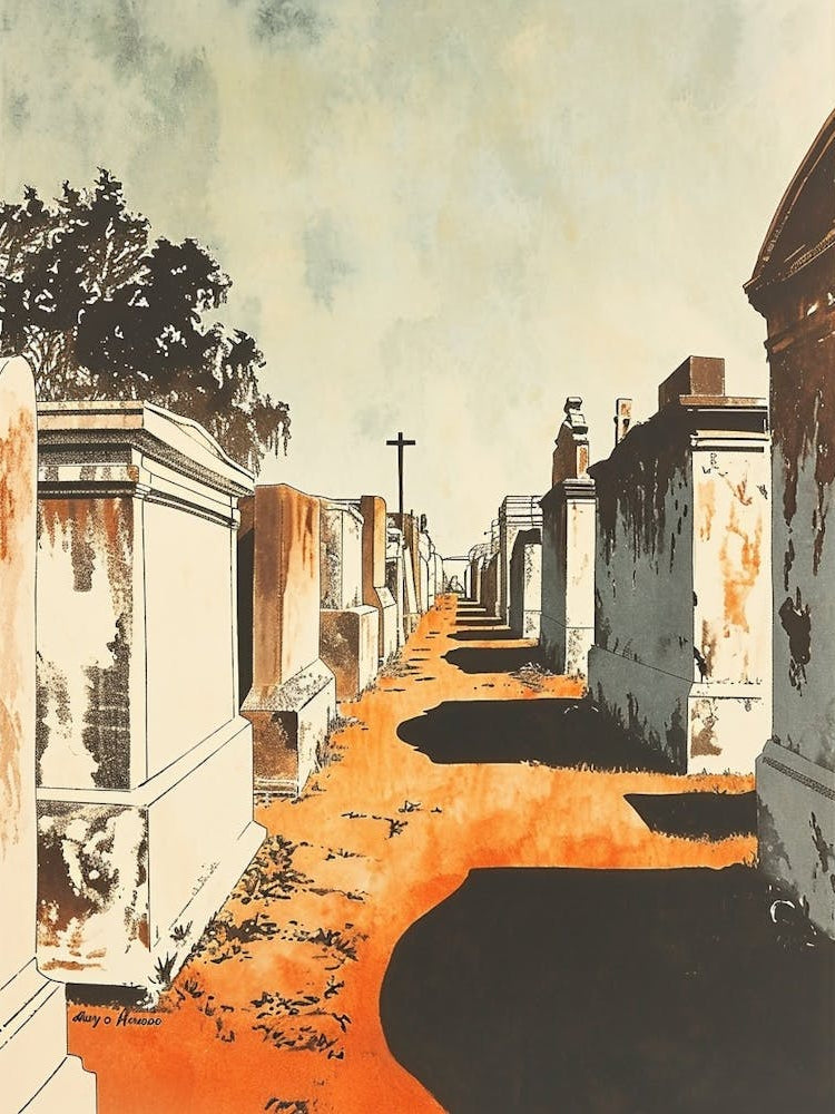 St Louis Cemetery No 1 Retro Lithograph 3