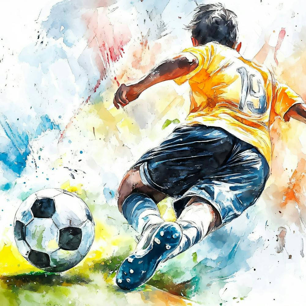 Fußballspieler tritt den Ball 11