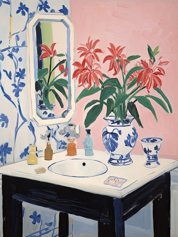 Bathroom Vanity Painting With A Hibiscus Bouquet 2