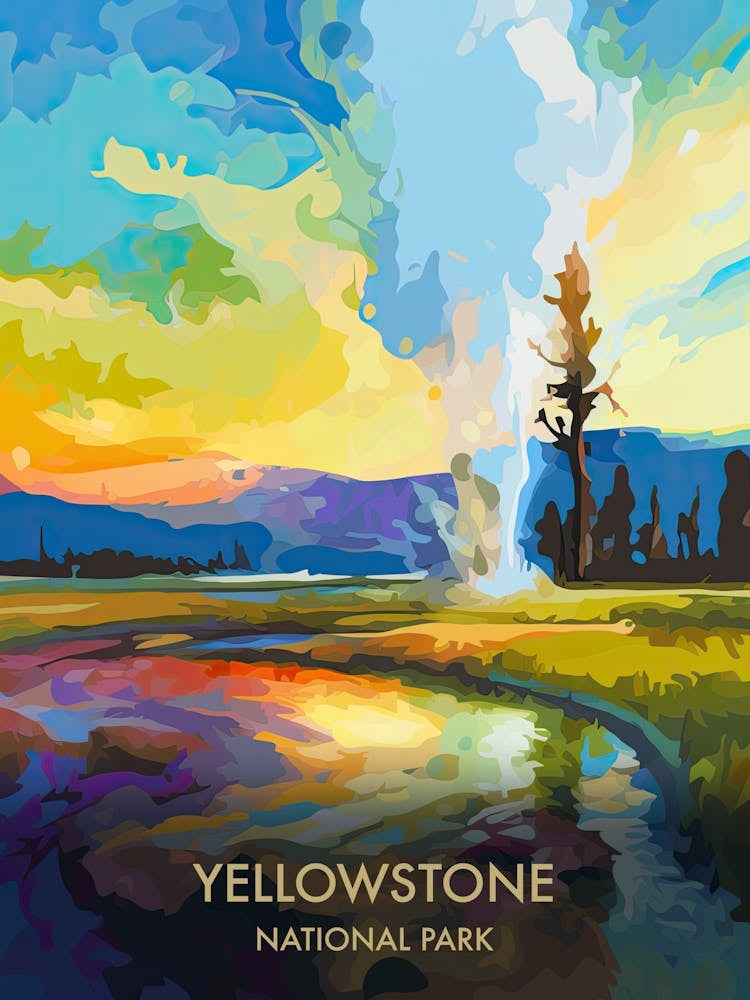 Yellowstone National Park Travel Poster Illustration Style 1