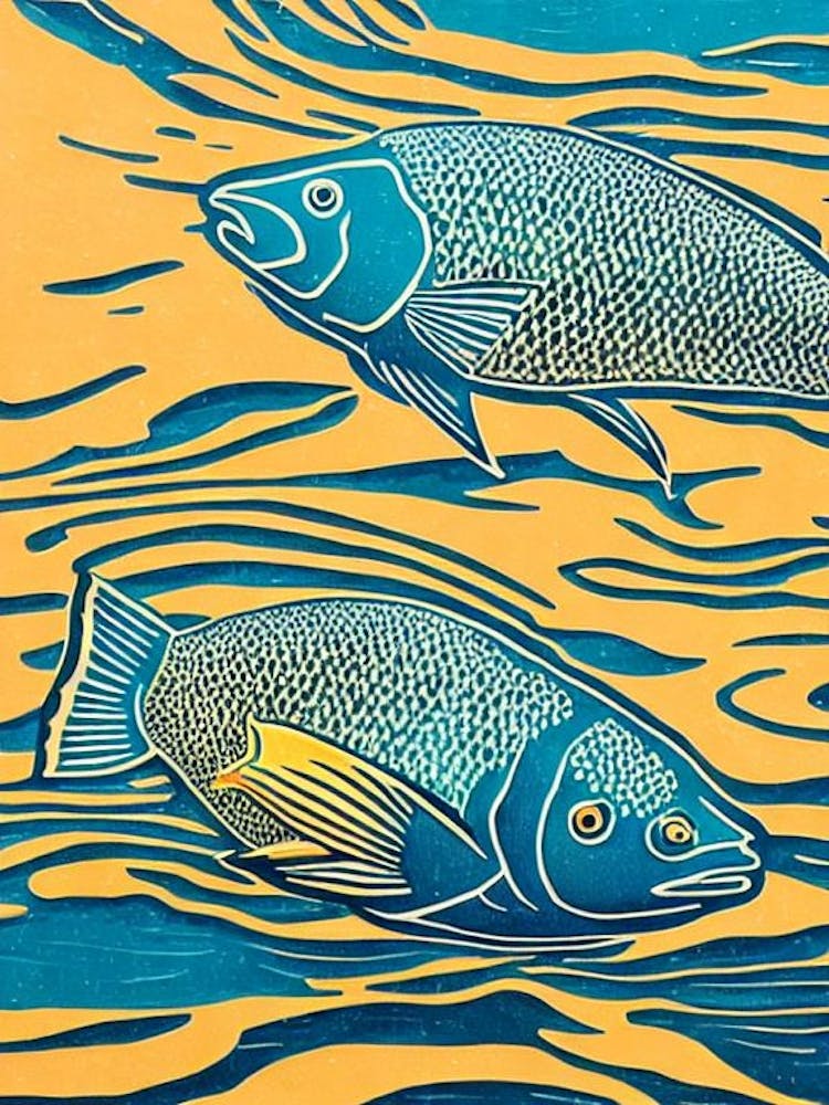 Parrotfish Linocut