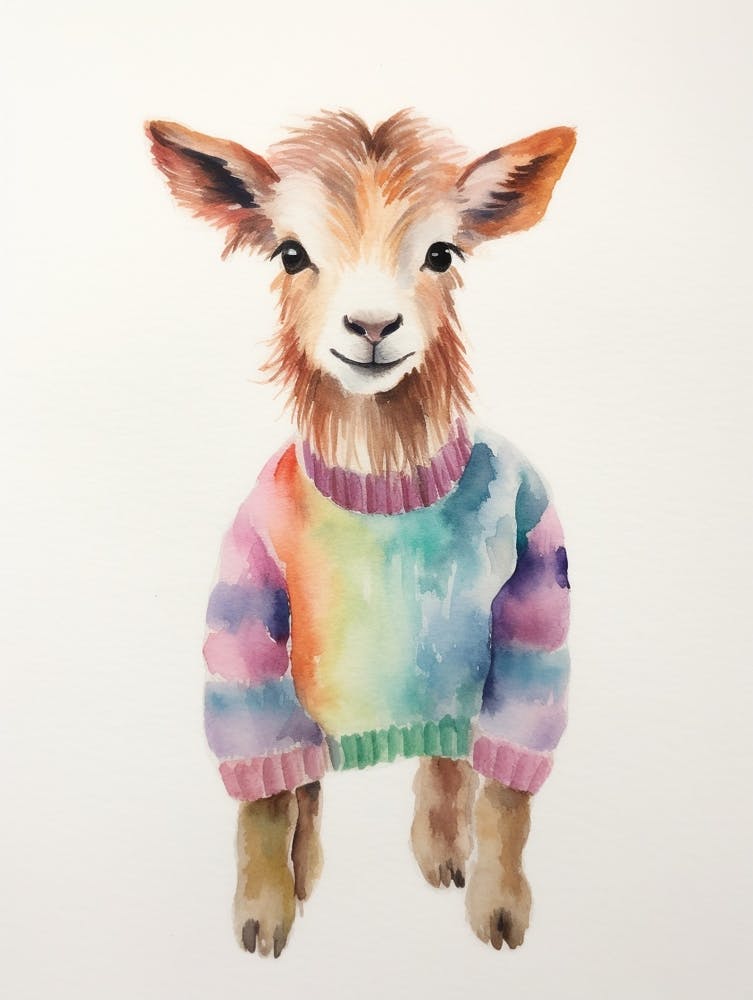 Baby Animal Watercolour Goat 3