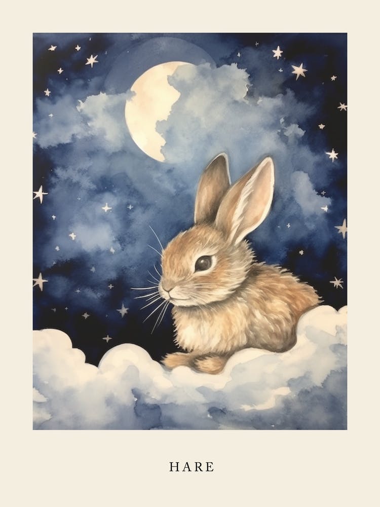 Baby Hare 4 Sleeping In The Clouds Nursery Poster
