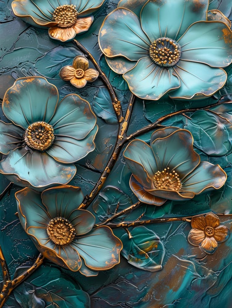 Gold And Turquoise Flowers