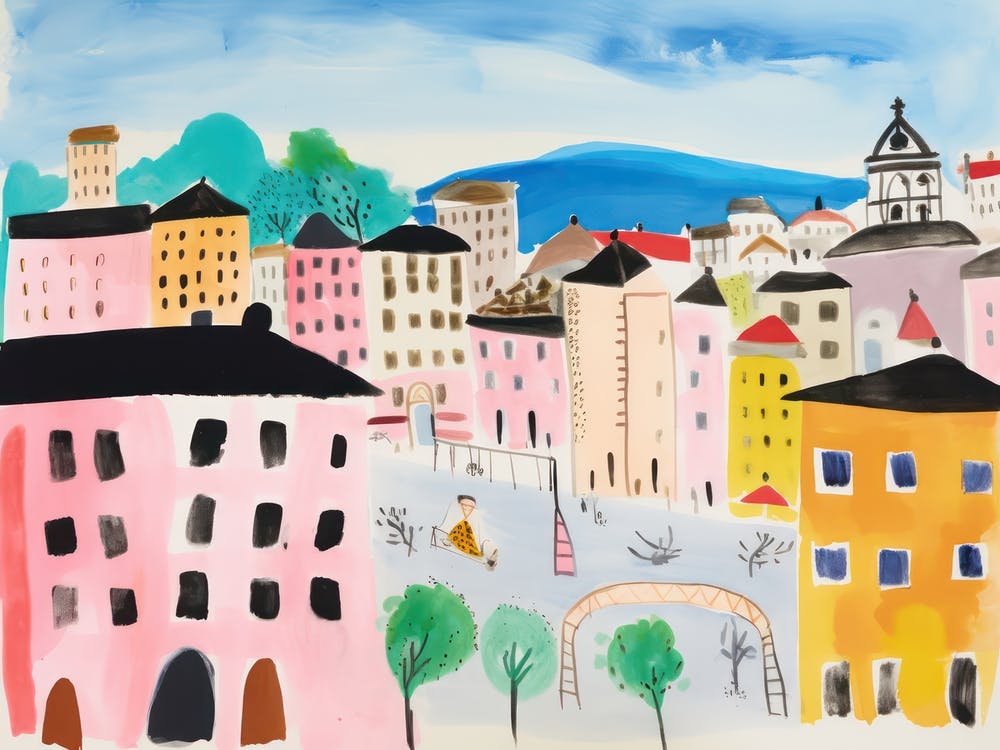 Turin Italy Cute Watercolour Illustration 4