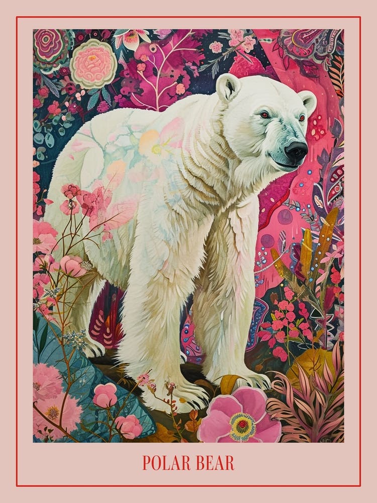 Floral Animal Painting Polar Bear 4 Poster