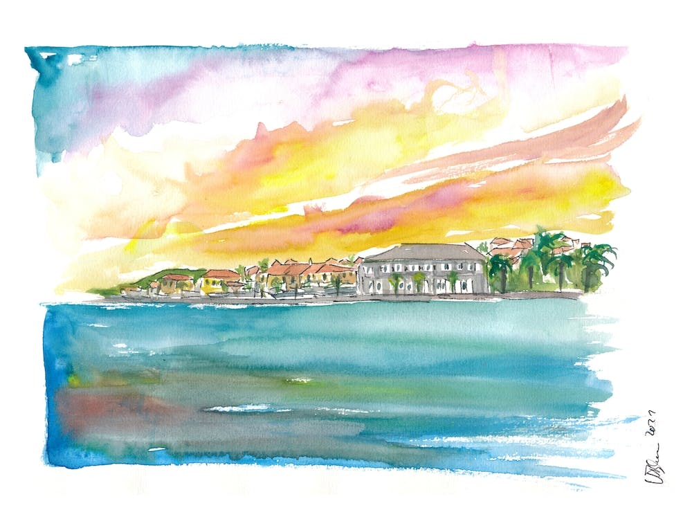 Gustavia St Barts Waterfront At Sunset