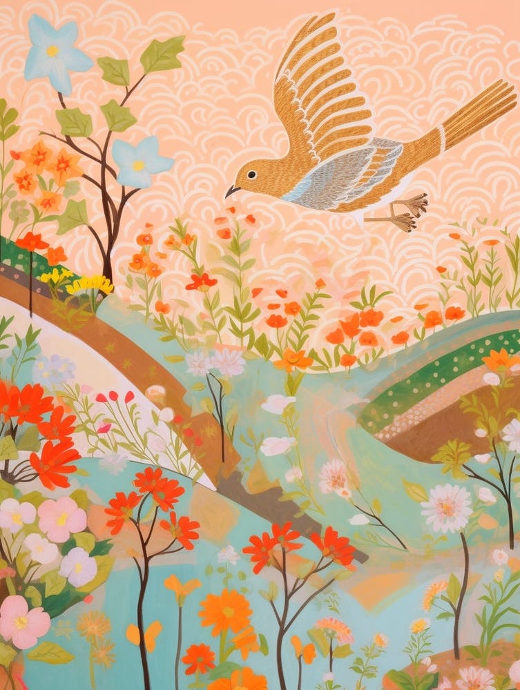 Maximalist Bird Painting Robin 4