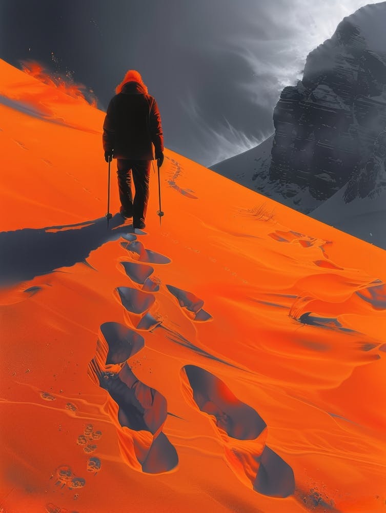 Man Walking Up A Mountain