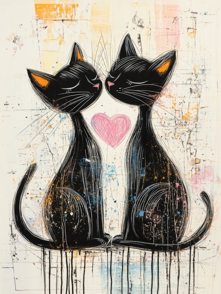 Two Black Cats Kissing