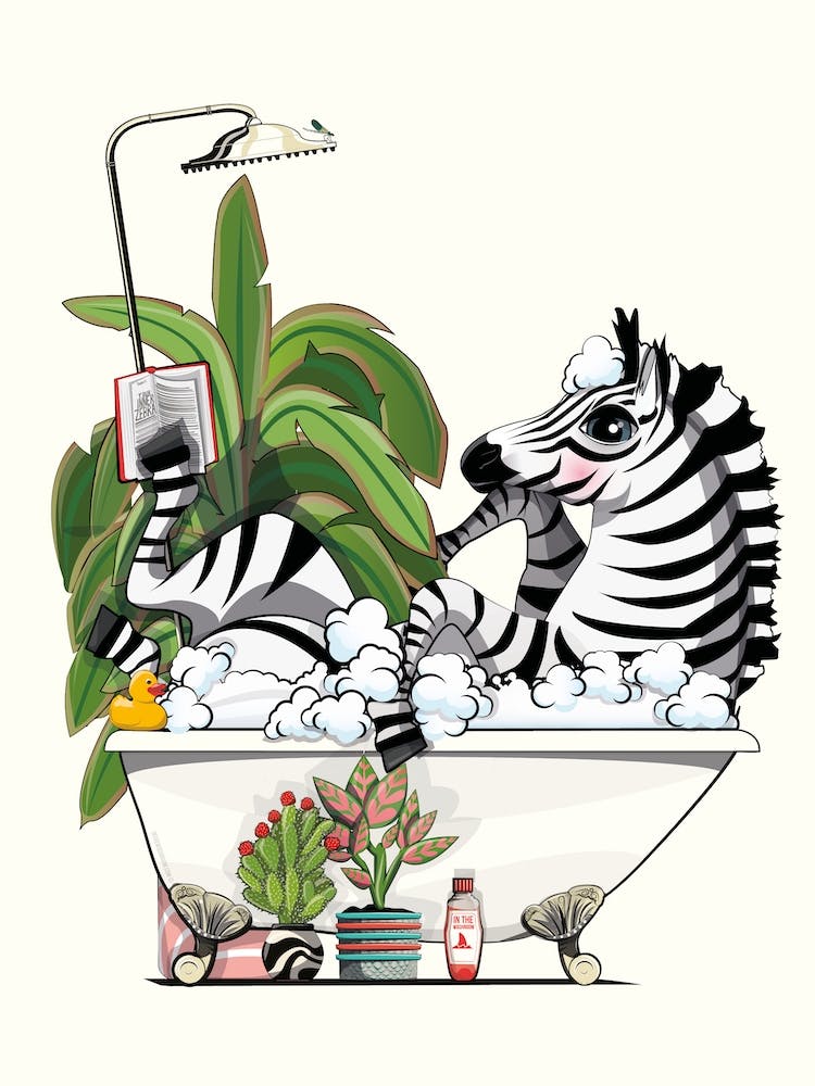 Zebra Reading In The Bath