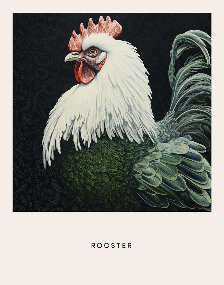 Ohara Koson Inspired Bird Painting Rooster 4 Poster
