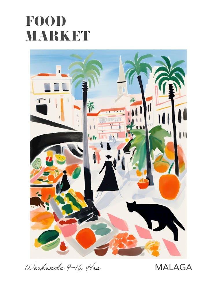 The Food Market In Malaga 2 Illustration Poster