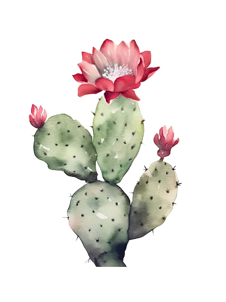 Devils Tongue Cactus Watercolour Drawing 2