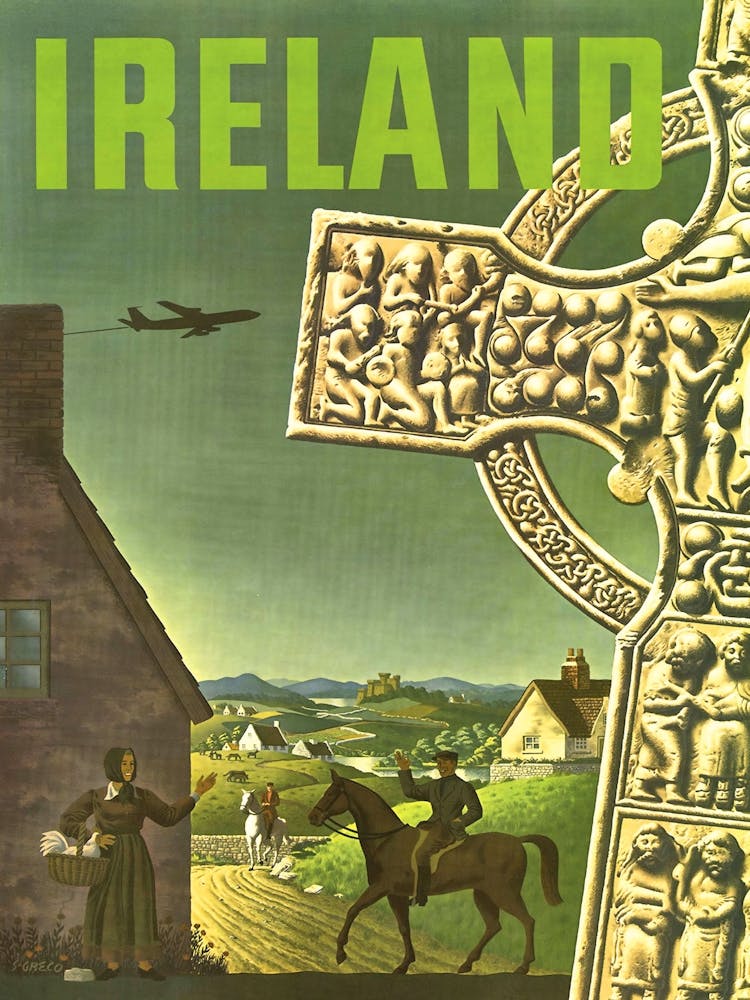 Celtic Cross, Ireland Countryside, Travel Poster