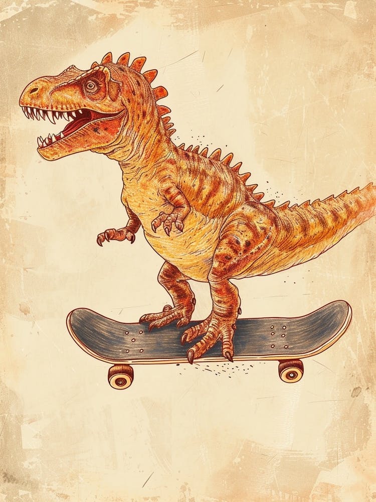 Dinosaure Nodosaurus Vintage Sur un Skateboard 3