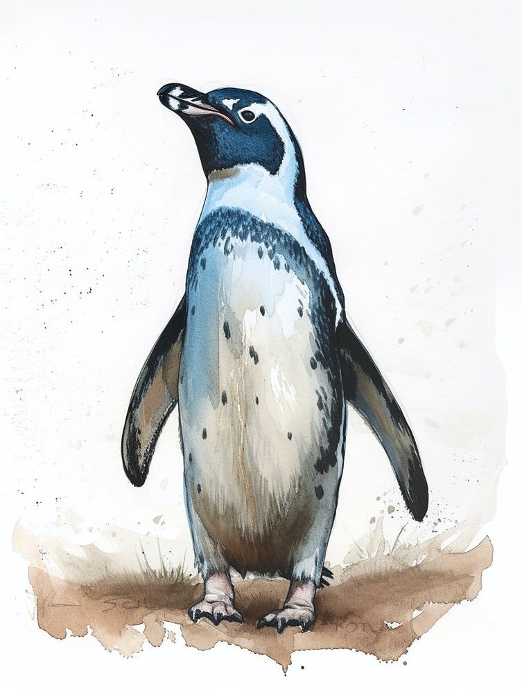 Humboldt Penguin Robben Island Watercolour Painting 2