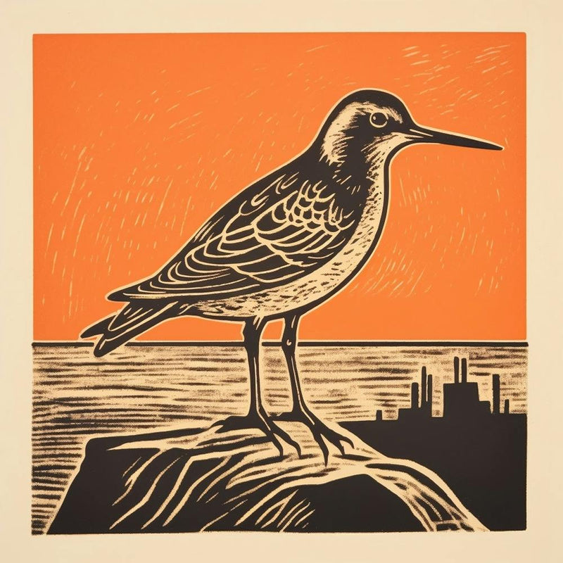 Retro Bird Lithograph Dunlin 1