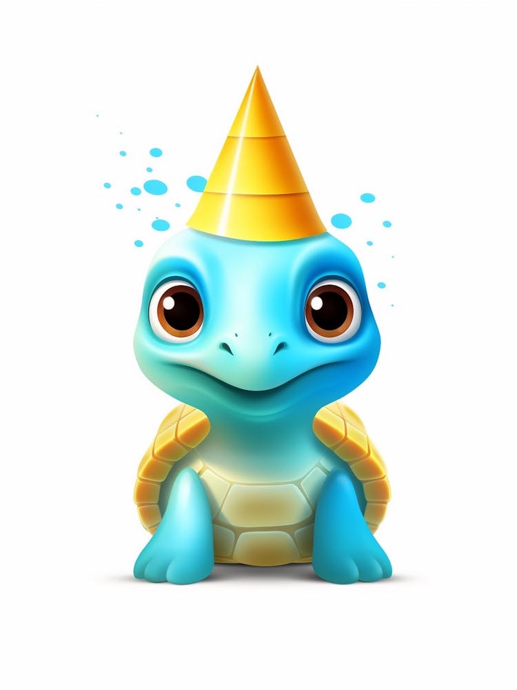 Cute Animated Turtle With Party Hat