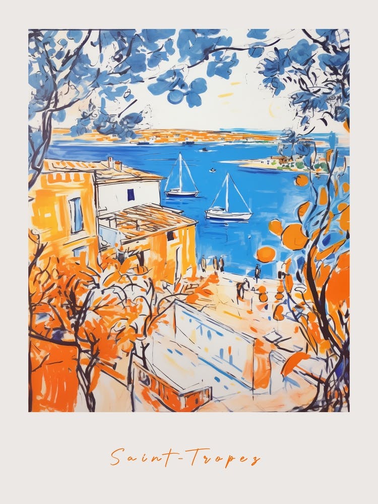 Saint Tropez France Orange Drawing Poster