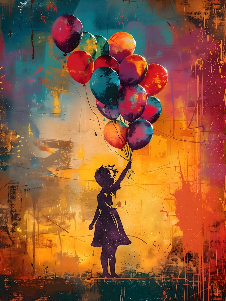 Girl With Balloons, Vibrant, Bold Colors, Pop Art