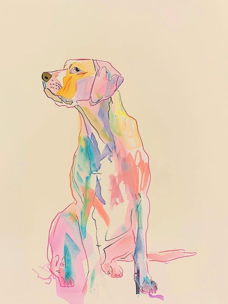 Pointer Dog Pastel Line Watercolour Illustration 2