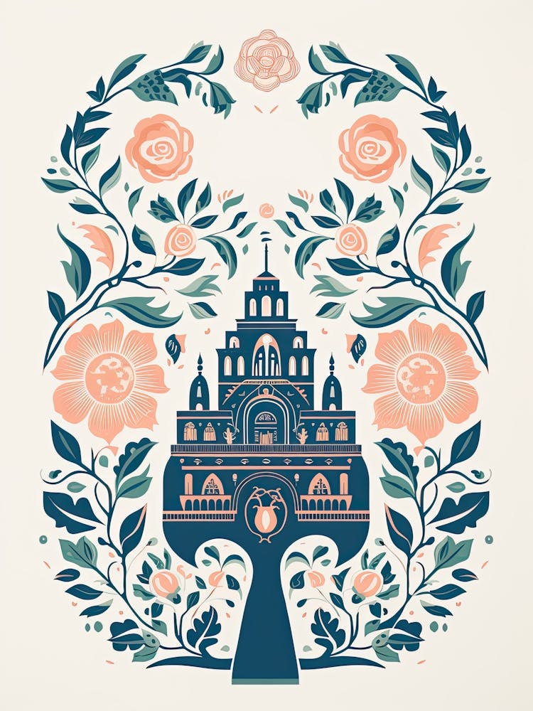 Taj Mahal   Agra, India   Cute Botanical Illustration Travel 4