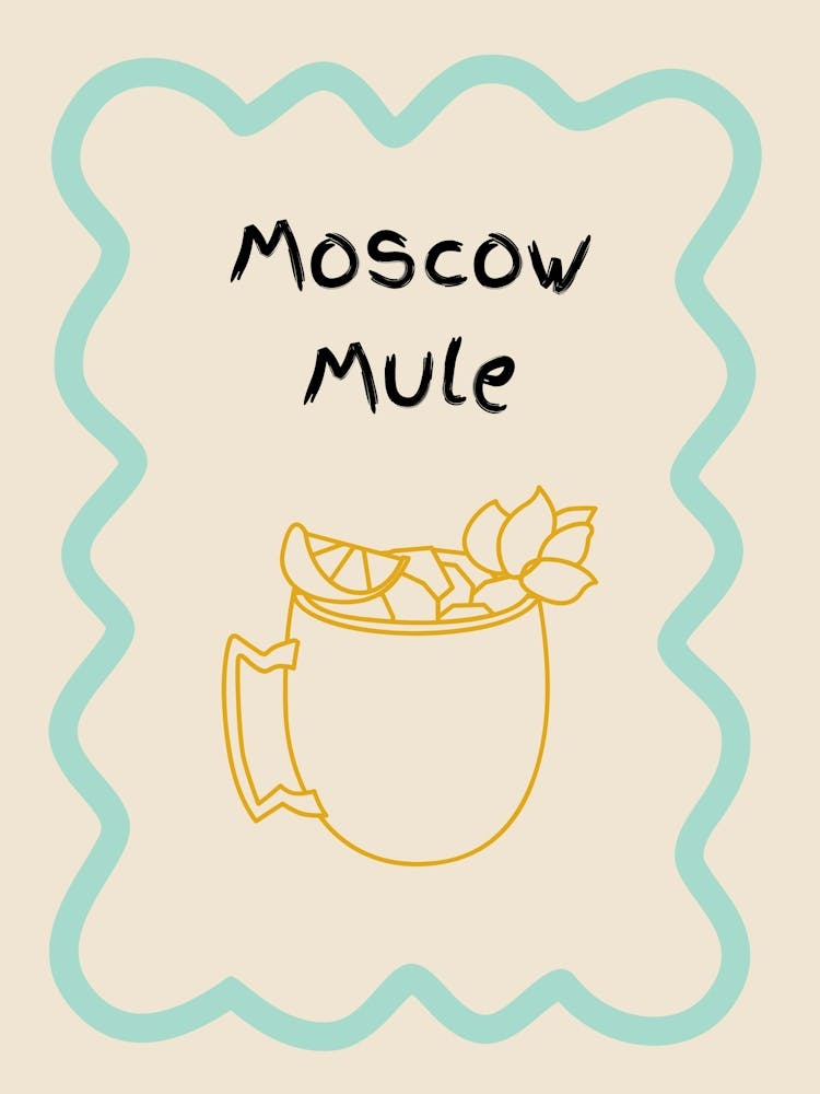 Moscow Mule Doodle Poster Teal & Orange