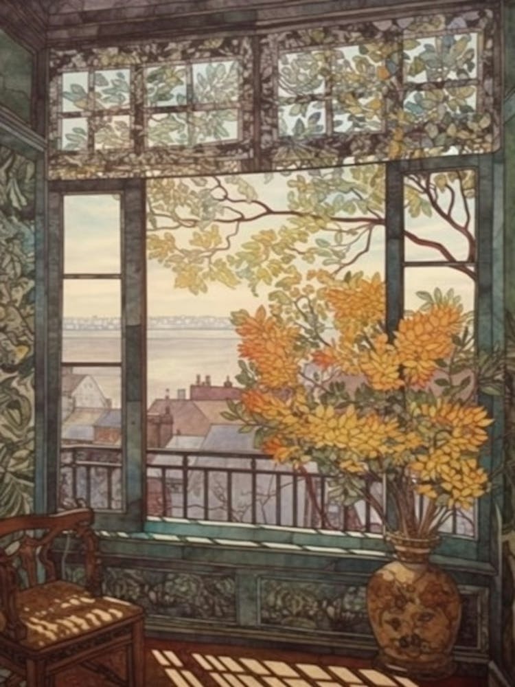 A Window View Of Buenos Aires In The Style Of Art Nouveau 2