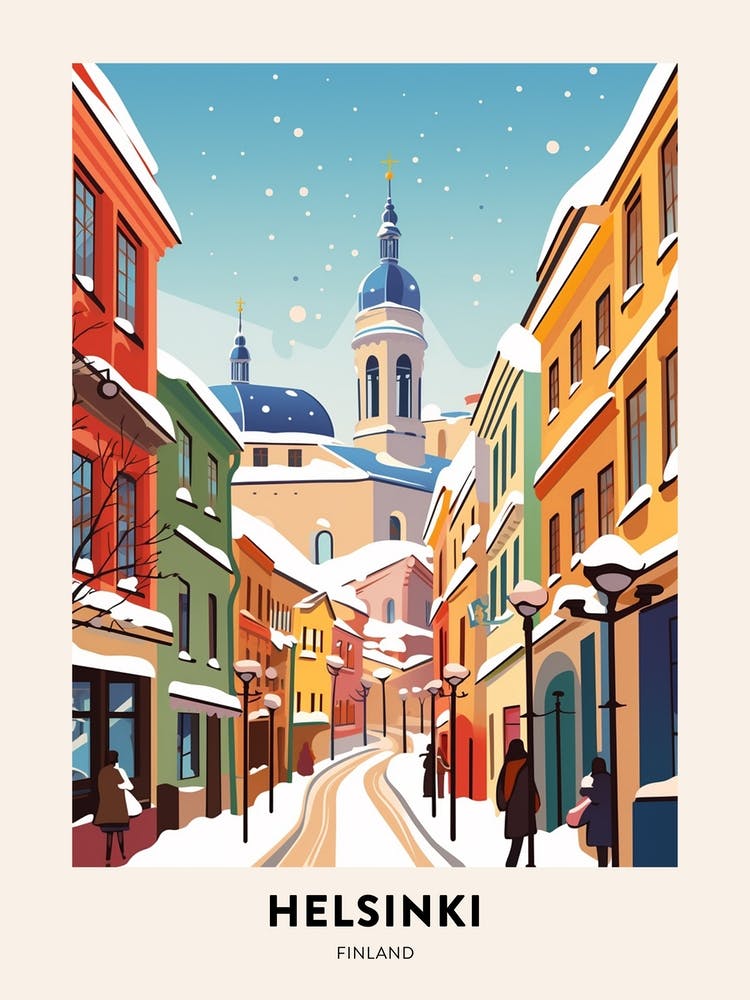 Vintage Winter Travel Poster Helsinki Finland 1