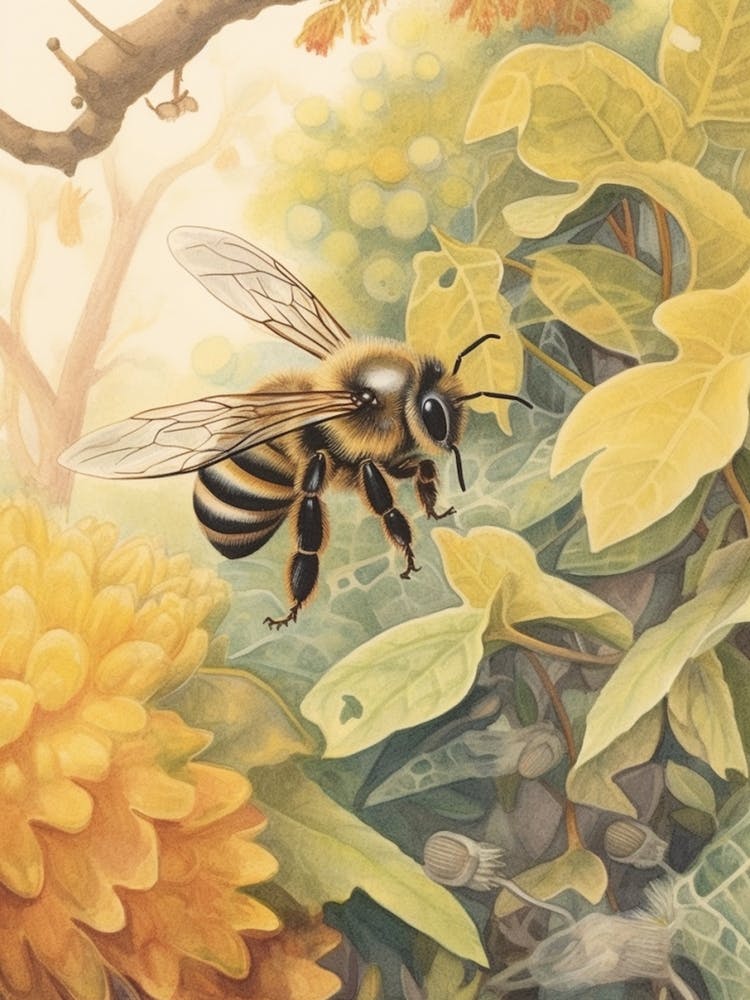Masked Hunter Bee Beehive Watercolour Illustration 3