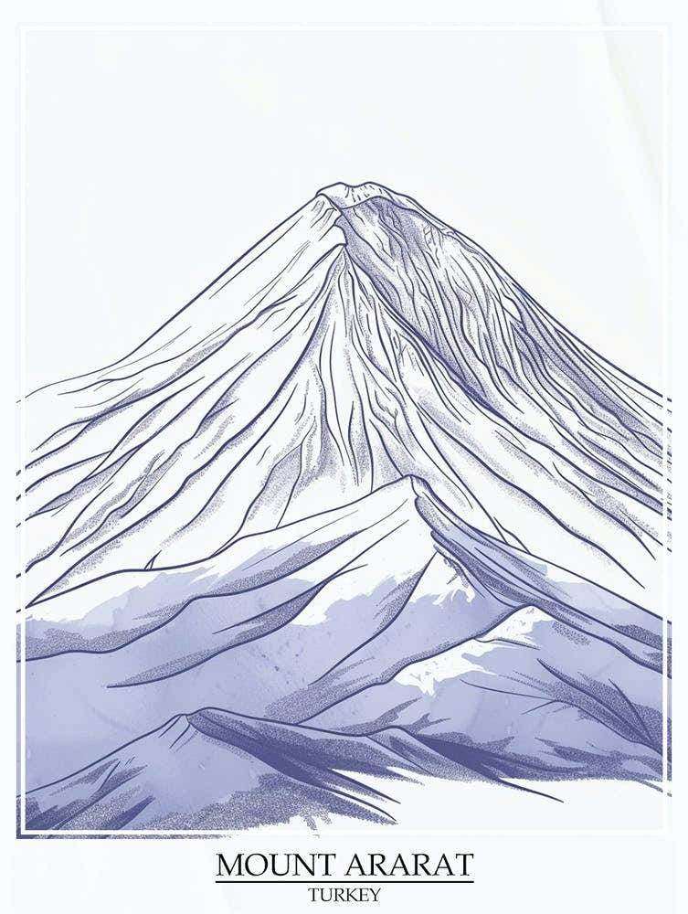 Mount Ararat Turkey Color Line Drawing 7 Poster