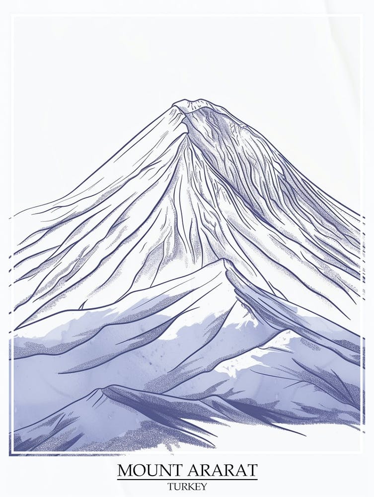 Mount Ararat Turkey Color Line Drawing 7 Poster