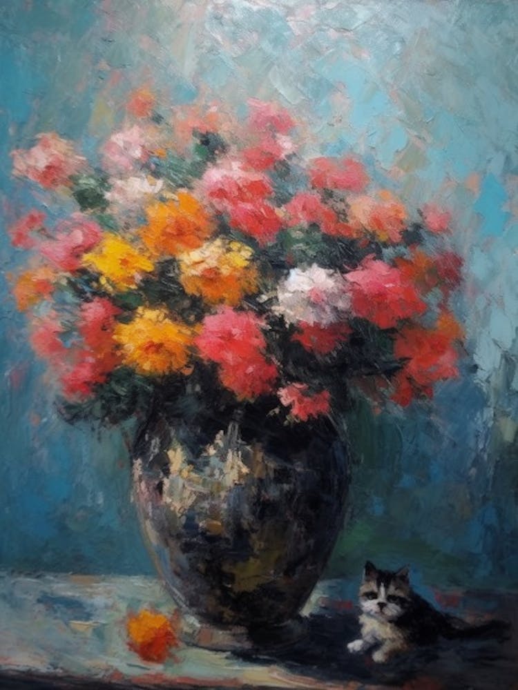 Chrysanthemums With A Cat 4