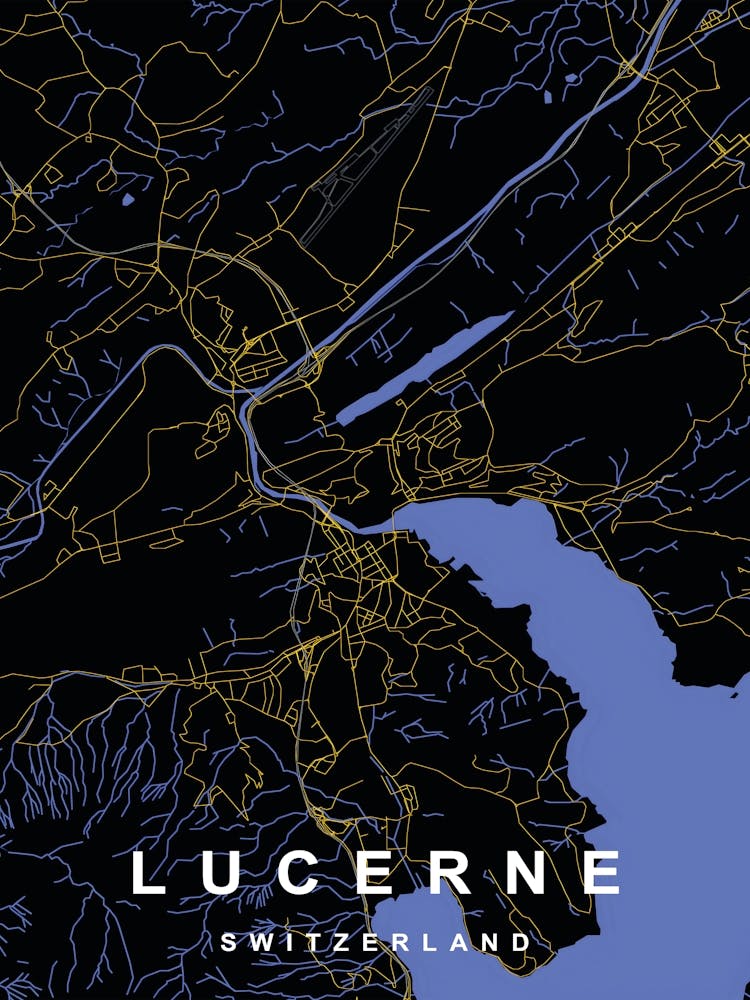 Lucerne Switzerland City Map Black and Gold