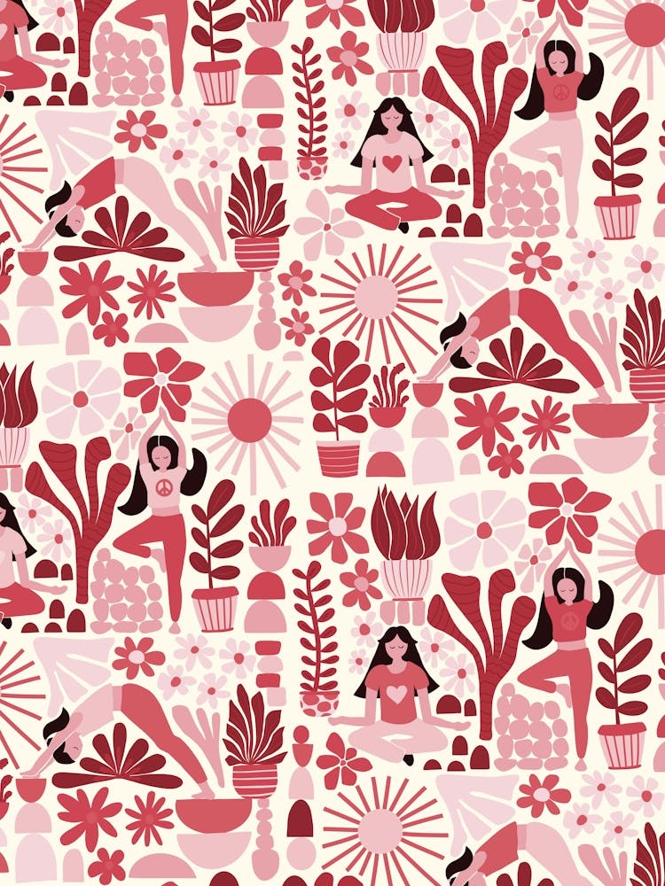 Frauen beim Yoga und Achtsamer Meditation Rosa Ton