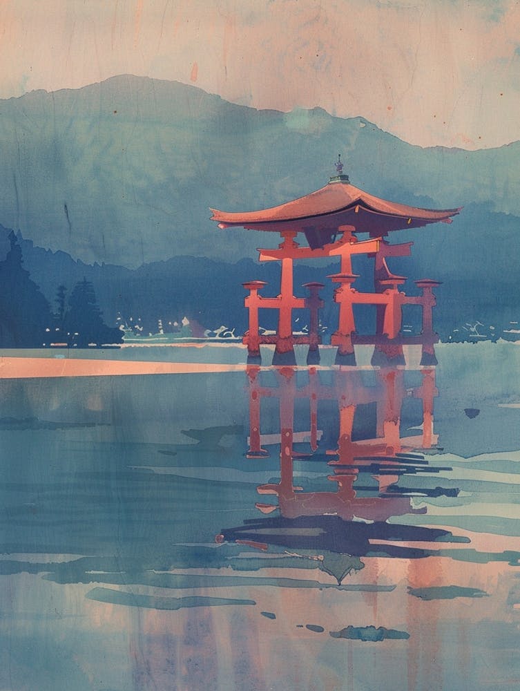 Miyajima Japan 2 Retro Illustration