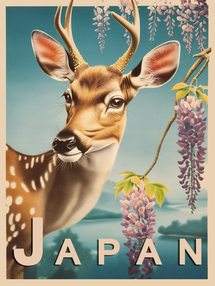 Nara Deer Japan Vintage Travel Poster