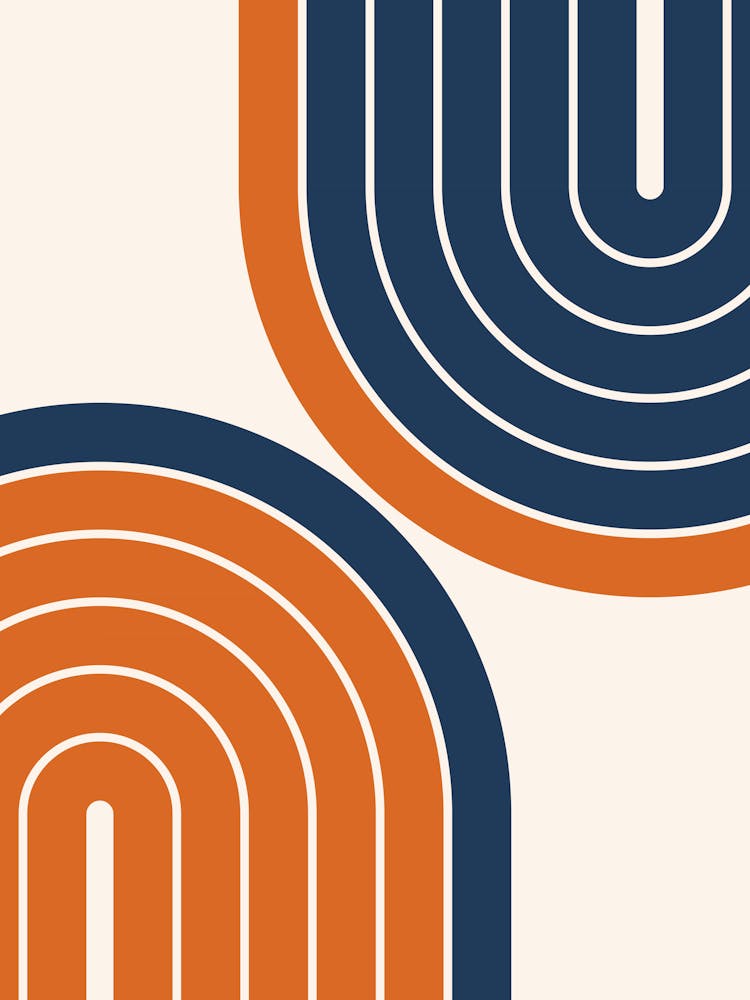 Midcentury Modern Geometric Rainbow Xxiii In Navy Blue And Orange 01
